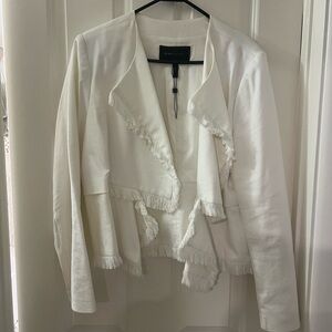 BCBGMaxAzria Cream Fringed open Blazer